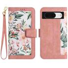 For Google Pixel 8a Floral Pattern Leather Phone Case with Lanyard(Pink) - 1