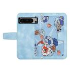 For Google Pixel 8 Pro Floral Pattern Leather Phone Case with Lanyard(Light Blue) - 3