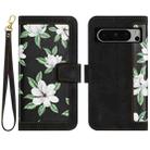 For Google Pixel 8 Pro Floral Pattern Leather Phone Case with Lanyard(Black) - 1