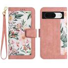 For Google Pixel 8 Floral Pattern Leather Phone Case with Lanyard(Pink) - 1