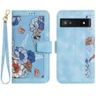 For Google Pixel 7a Floral Pattern Leather Phone Case with Lanyard(Light Blue) - 1