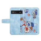 For Google Pixel 7a Floral Pattern Leather Phone Case with Lanyard(Light Blue) - 3