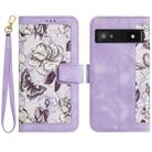 For Google Pixel 7a Floral Pattern Leather Phone Case with Lanyard(Light Purple) - 1