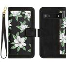 For Google Pixel 7a Floral Pattern Leather Phone Case with Lanyard(Black) - 1