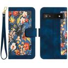 For Google Pixel 7a Floral Pattern Leather Phone Case with Lanyard(Dark Blue) - 1