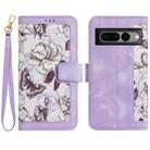 For Google Pixel 7 Pro Floral Pattern Leather Phone Case with Lanyard(Light Purple) - 1