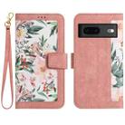 For Google Pixel 7 Floral Pattern Leather Phone Case with Lanyard(Pink) - 1