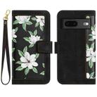 For Google Pixel 7 Floral Pattern Leather Phone Case with Lanyard(Black) - 1