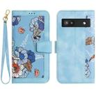 For Google Pixel 6a Floral Pattern Leather Phone Case with Lanyard(Light Blue) - 1