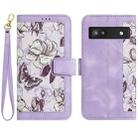 For Google Pixel 6a Floral Pattern Leather Phone Case with Lanyard(Light Purple) - 1