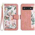 For Google Pixel 6a Floral Pattern Leather Phone Case with Lanyard(Pink) - 1