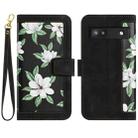 For Google Pixel 6a Floral Pattern Leather Phone Case with Lanyard(Black) - 1