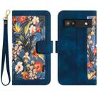 For Google Pixel 6a Floral Pattern Leather Phone Case with Lanyard(Dark Blue) - 1