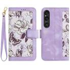 For Sony Xperia 1 VI Floral Pattern Leather Phone Case with Lanyard(Light Purple) - 1