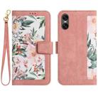 For Sony Xperia 10 VI Floral Pattern Leather Phone Case with Lanyard(Pink) - 1