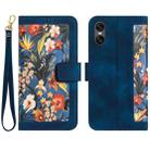 For Sony Xperia 10 VI Floral Pattern Leather Phone Case with Lanyard(Dark Blue) - 1