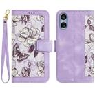 For Sony Xperia 5 V Floral Pattern Leather Phone Case with Lanyard(Light Purple) - 1