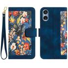 For Sony Xperia 5 V Floral Pattern Leather Phone Case with Lanyard(Dark Blue) - 1