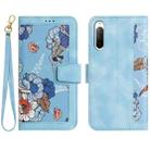 For Sony Xperia 10 V Floral Pattern Leather Phone Case with Lanyard(Light Blue) - 1