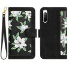 For Sony Xperia 10 V Floral Pattern Leather Phone Case with Lanyard(Black) - 1