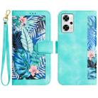 For OPPO Reno9 A Floral Pattern Leather Phone Case with Lanyard(Green) - 1