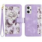 For OPPO Reno9 A Floral Pattern Leather Phone Case with Lanyard(Light Purple) - 1