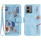 For Motorola Moto G84 Floral Pattern Leather Phone Case with Lanyard(Light Blue) - 1