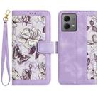 For Motorola Moto G84 Floral Pattern Leather Phone Case with Lanyard(Light Purple) - 1