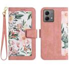 For Motorola Moto G84 Floral Pattern Leather Phone Case with Lanyard(Pink) - 1