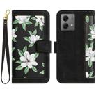 For Motorola Moto G84 Floral Pattern Leather Phone Case with Lanyard(Black) - 1