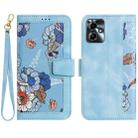For Motorola Moto G54 Floral Pattern Leather Phone Case with Lanyard(Light Blue) - 1