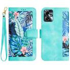 For Motorola Moto G54 Floral Pattern Leather Phone Case with Lanyard(Green) - 1