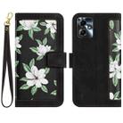 For Motorola Moto G54 Floral Pattern Leather Phone Case with Lanyard(Black) - 1