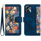 For Motorola Moto G54 Floral Pattern Leather Phone Case with Lanyard(Dark Blue) - 1