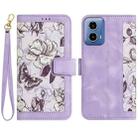 For Motorola Moto G34 Floral Pattern Leather Phone Case with Lanyard(Light Purple) - 1