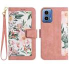 For Motorola Moto G34 Floral Pattern Leather Phone Case with Lanyard(Pink) - 1