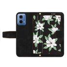 For Motorola Moto G34 Floral Pattern Leather Phone Case with Lanyard(Black) - 3