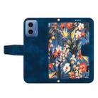 For Motorola Moto G34 Floral Pattern Leather Phone Case with Lanyard(Dark Blue) - 3