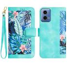 For Motorola Moto G24 Floral Pattern Leather Phone Case with Lanyard(Green) - 1