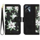 For Motorola Moto G14 Floral Pattern Leather Phone Case with Lanyard(Black) - 1