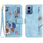 For Motorola Moto G 5G 2024 Floral Pattern Leather Phone Case with Lanyard(Light Blue) - 1
