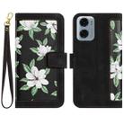 For Motorola Moto G05 Floral Pattern Leather Phone Case with Lanyard(Black) - 1