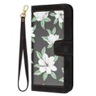 For Motorola Moto G15 Floral Pattern Leather Phone Case with Lanyard(Black) - 2