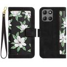 For Motorola Moto G 5G 2025 Floral Pattern Leather Phone Case with Lanyard(Black) - 1