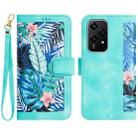 For Honor 200 Lite Global Floral Pattern Leather Phone Case with Lanyard(Green) - 1