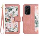 For Honor 200 Lite Global Floral Pattern Leather Phone Case with Lanyard(Pink) - 1