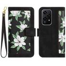 For Honor 200 Lite Global Floral Pattern Leather Phone Case with Lanyard(Black) - 1