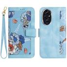 For Honor 200 Pro Floral Pattern Leather Phone Case with Lanyard(Light Blue) - 1