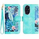 For Honor 200 Pro Floral Pattern Leather Phone Case with Lanyard(Green) - 1