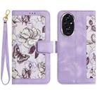 For Honor 200 Pro Floral Pattern Leather Phone Case with Lanyard(Light Purple) - 1